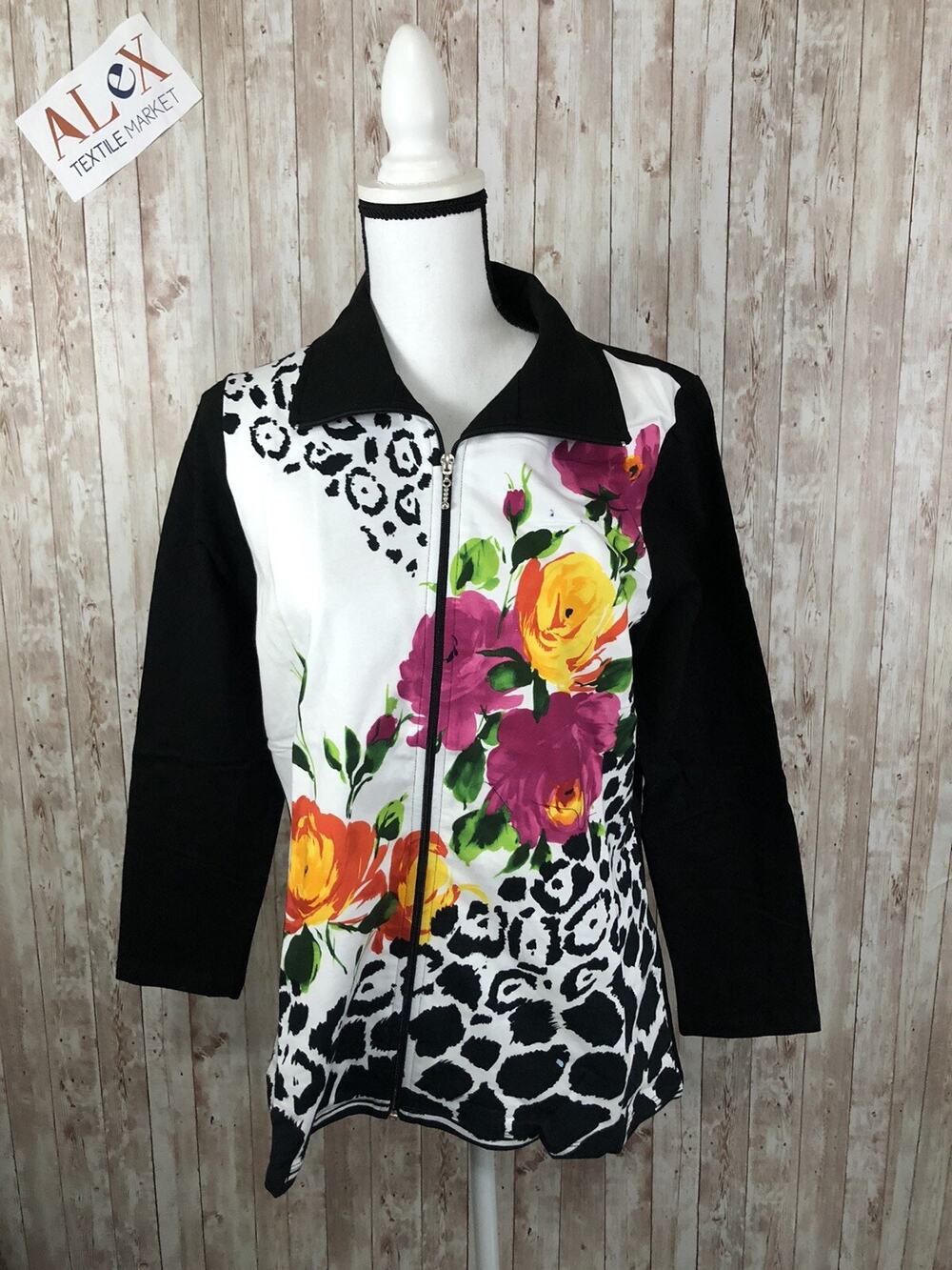Harmony Sweatshirt Womens Medium Floral Beaded Full Zip Sweater Pullover N107